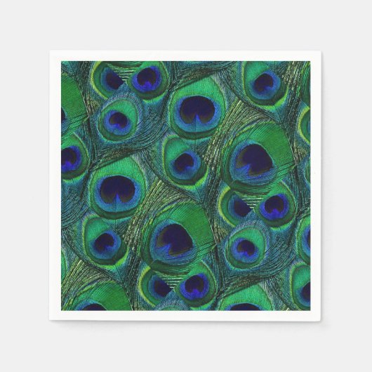 グリーンピーコックフェザー紙ナプキンス スタンダードカクテルナプキン (正面)