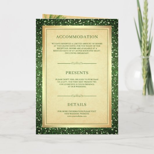 グリーンピーコックフェザーQRコードインディアン結婚ズ 招待状 (裏面)