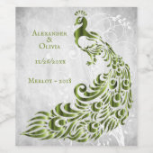 グリーンピーコックリーフつる植物結婚ズワインラベル ワインラベル (シングルラベル)