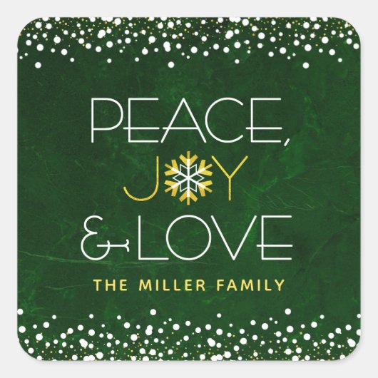 グリーンピースジョイラブスノーフレークタイポグラフィホリデー スクエアシール (正面)