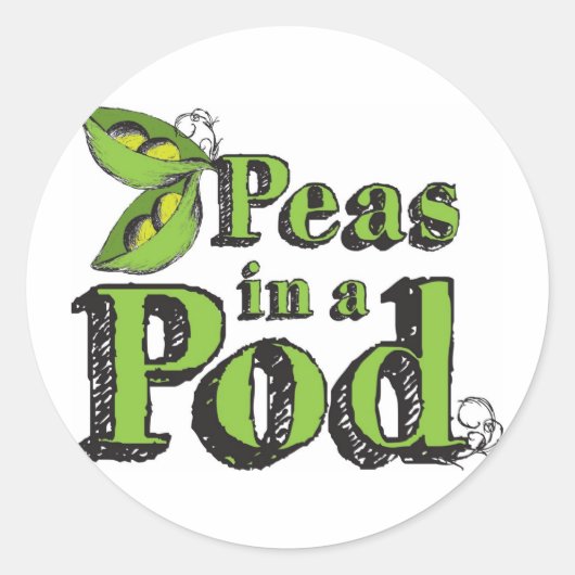 グリーンピーススケッチ野菜アート2 Peas in a Pod ラウンドシール (正面)