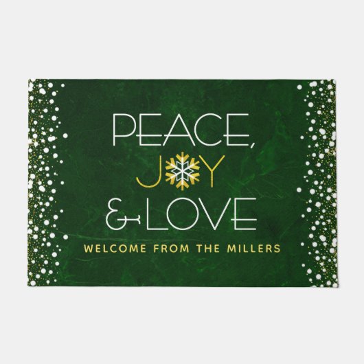 グリーンピース喜び愛クリスマススノーフレークモダン ドアマット (正面)
