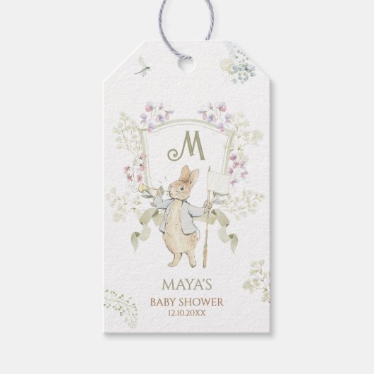 グリーンピーターザラビット モノグラム 性別 ベビーシャワー ギフトタグ (正面)