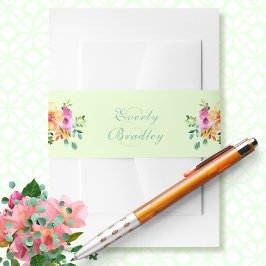 グリーンピーチピンクウォーターカラーボホフローラ結婚ズ 招待状ベリーバンド