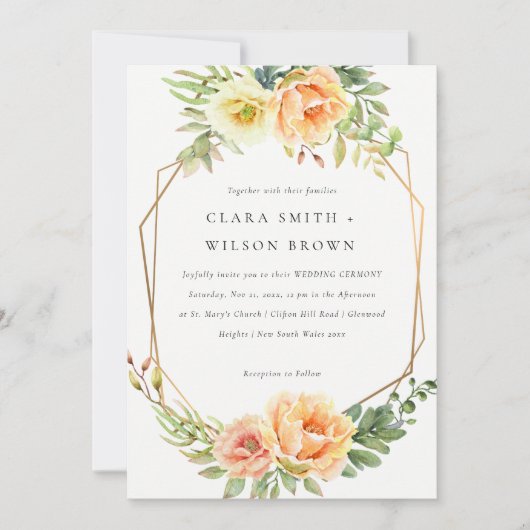 グリーンピーチ砂漠多肉植物サボテン葉ウェディング 招待状 (正面)