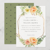 グリーンピーチ砂漠多肉植物サボテン葉ウェディング 招待状 (正面/裏面)