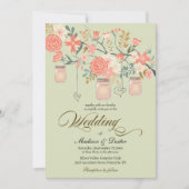 グリーンピーチ素朴メイソンジャー結婚ズ 招待状 (正面)