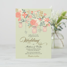 グリーンピーチ素朴メイソンジャー結婚ズ 招待状