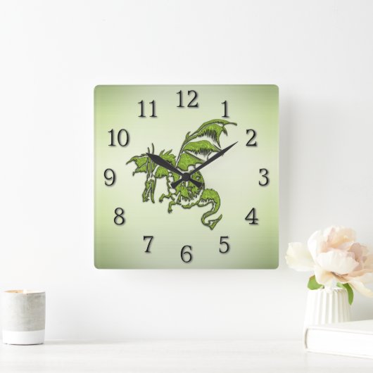 グリーンファイティングドラゴン スクエア壁時計 (ホーム)
