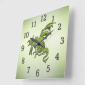グリーンファイティングドラゴン スクエア壁時計 (傾斜)
