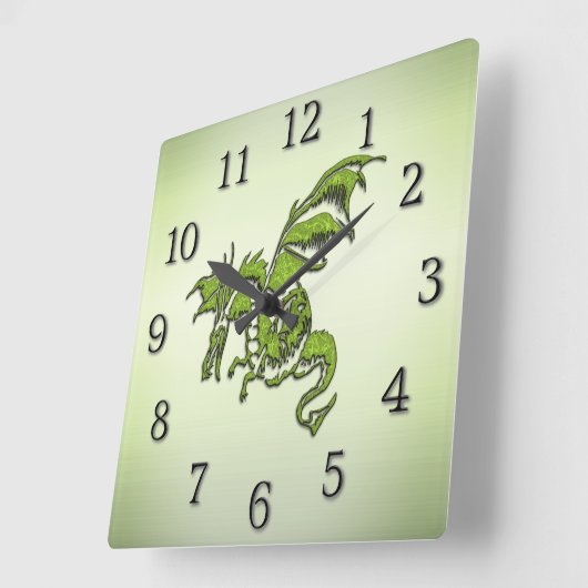 グリーンファイティングドラゴン スクエア壁時計 (傾斜)