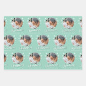 グリーンファミリーフォトスノーフレークメリークリスマス ラッピングペーパーシート (正面)