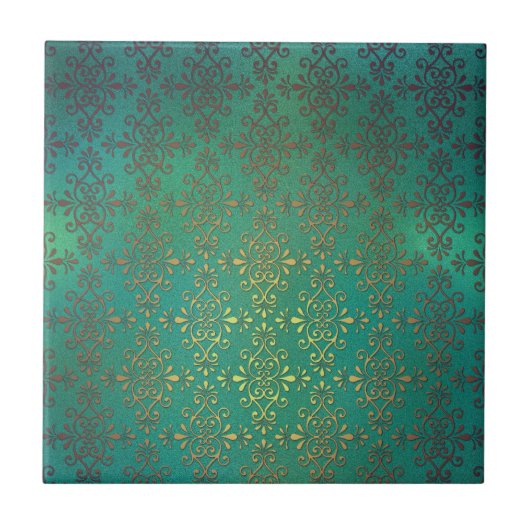 グリーンファンシーと金ゴールドダマスク タイル (正面)