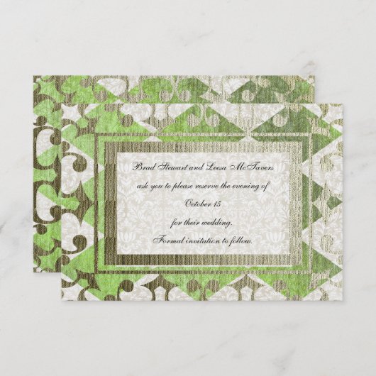 グリーンファンシー金ゴールドハーレクイン中世の日付を保存 セーブザデート (正面/裏面)