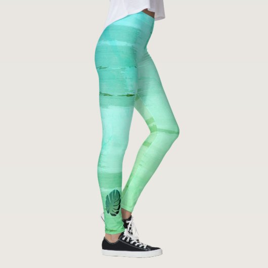 グリーンファンタジー水彩熱帯葉レギンス レギンス (右)