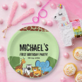 グリーンファースト誕生日ジャングルサファリテーマ ペーパープレート (パーティー)