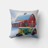 グリーンファームトラクターのクリスマスライト クッション (正面)