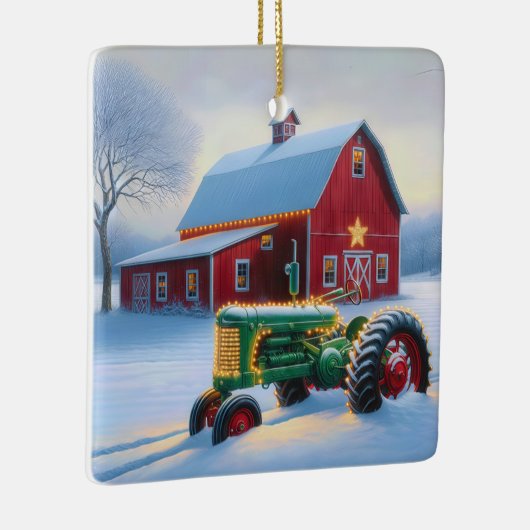 グリーンファームトラクターのクリスマスライト セラミックオーナメント (右)