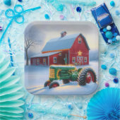 グリーンファームトラクターのクリスマスライト ペーパープレート (パーティー)