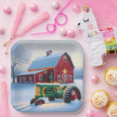 グリーンファームトラクターのクリスマスライト ペーパープレート (パーティー)