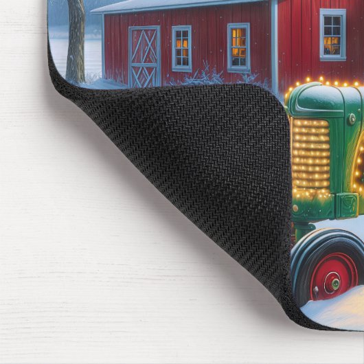 グリーンファームトラクターのクリスマスライト マウスパッド (コーナー)