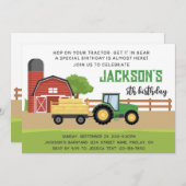 グリーンファームトラクターバースデーパーティー、任意の年齢 招待状 (正面/裏面)