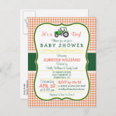 グリーンファームトラクターボーイベビーシャワー招待状 インビテーションポストカード (正面/裏面)