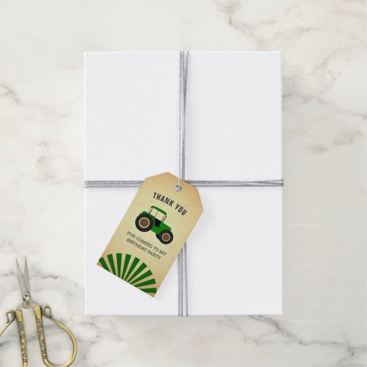 グリーンファームトラクター子供の誕生日パーティー ギフトタグ (より糸付き)