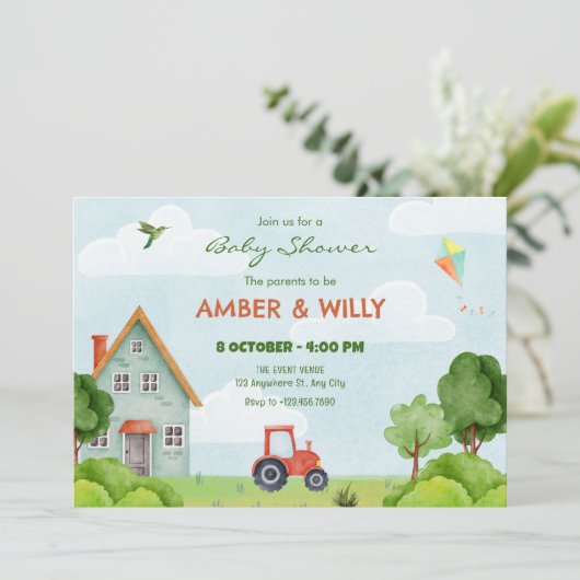 グリーンファームハウス赤ちゃんシャワー 招待状 (スタンド正面)