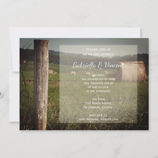 グリーンファーム牧草地の田舎の結婚式 招待状 (正面)