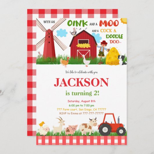 グリーンファーム誕生日パーティー 招待状 (正面/裏面)