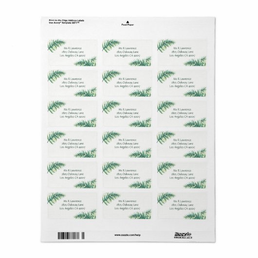 グリーンファーンウォーターカラー住所 シール (フルシート)