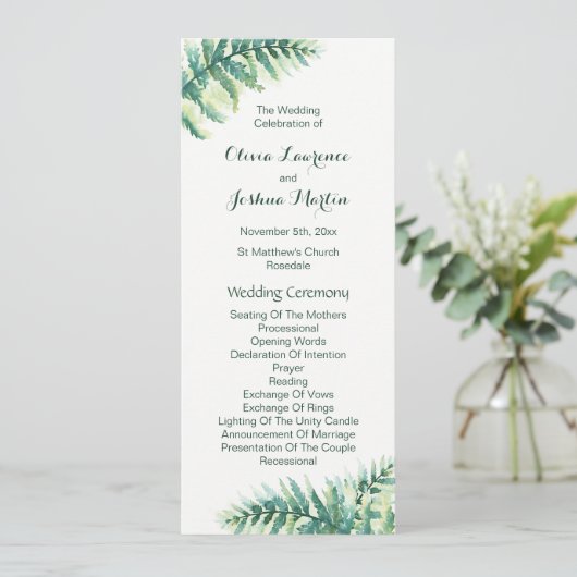グリーンファーンウォーターカラー結婚式 プログラム (スタンド正面)
