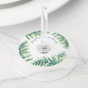 グリーンファーンパーソナライズされたブライダルシャワー ワイングラスタグ