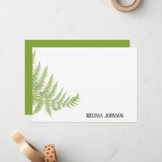 グリーンファーンパーソナライズされた葉 ノートカード (正面/裏面インサイチュ)