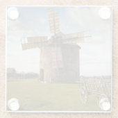 グリーンフィールドとホワイトクラウドとブルースカイの風車 ガラスコースター (裏面)