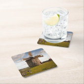 グリーンフィールドとホワイトクラウドとブルースカイの風車 スクエアペーパーコースター (インサイチュ)