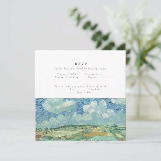 グリーンフィールドのRVSPカー結婚ド付きブルースカイ カード (スタンド正面)