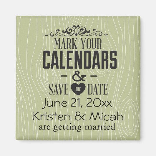 グリーンフェイクウッド日付の保存 マグネット (正面)