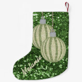 グリーンフェイクグリッターオーナメントボール スモールクリスマスストッキング (裏面)