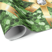 グリーンフェイクグリッター金ゴールドダイヤモンド弓 ラッピングペーパー (ロールコーナー)