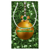 グリーンフェイクグリッター金ゴールドボールオーナメントジュエル スモールペーパーバッグ (裏面)