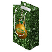 グリーンフェイクグリッター金ゴールドボールオーナメントジュエル スモールペーパーバッグ (正面アングル)