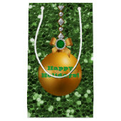 グリーンフェイクグリッター金ゴールドボールオーナメントジュエル スモールペーパーバッグ (正面)