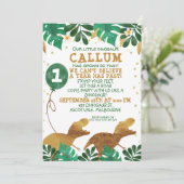グリーンフェイクゴールドフォイル恐竜誕生日招待状 招待状 (スタンド正面)