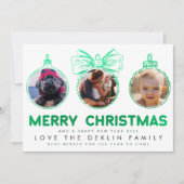 グリーンフェイクフォイルメリークリスマス3フォトオーナメント シーズンカード (正面)