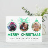 グリーンフェイクフォイルメリークリスマス3フォトオーナメント シーズンカード (スタンド正面)