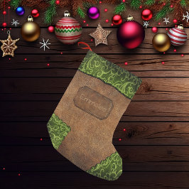 グリーンフェイクブラウンモノグラムレザー スモールクリスマスストッキング