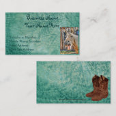 グリーンフェイクレザー&ハッピーホースデザイン2 名刺 (正面/裏面)