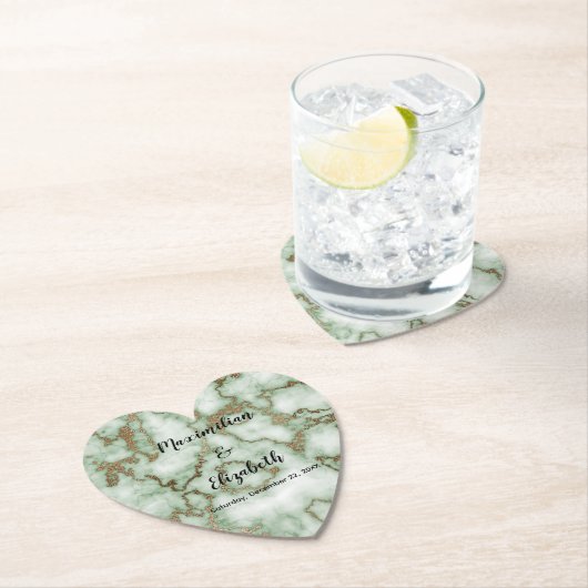 グリーンフェイク金ゴールド大理石 – エレガントな結婚式 ペーパーコースター (インサイチュ)